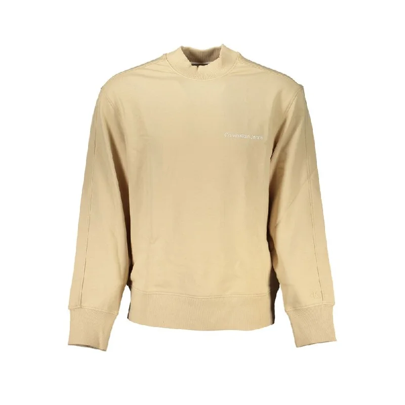 Comfortable Looks Calvin Klein Beige Crew Neck Logo Men's Sweatshirt
