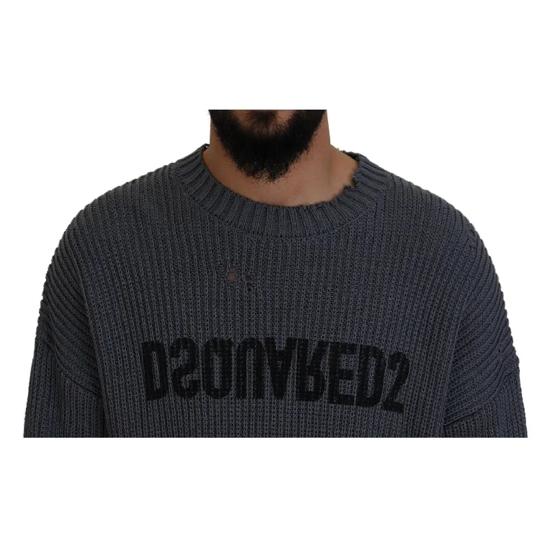End Of The Year Dsquared² Gray Men Tattered Knitted Pullover Men's Sweater (Pre-Owned)