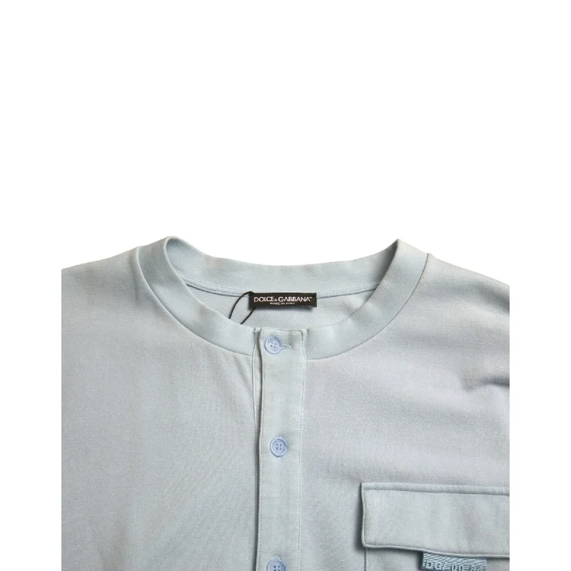 Effortless Dressing Dolce & Gabbana Elegant Light Blue Cotton Blend Crew Neck Men's Sweater