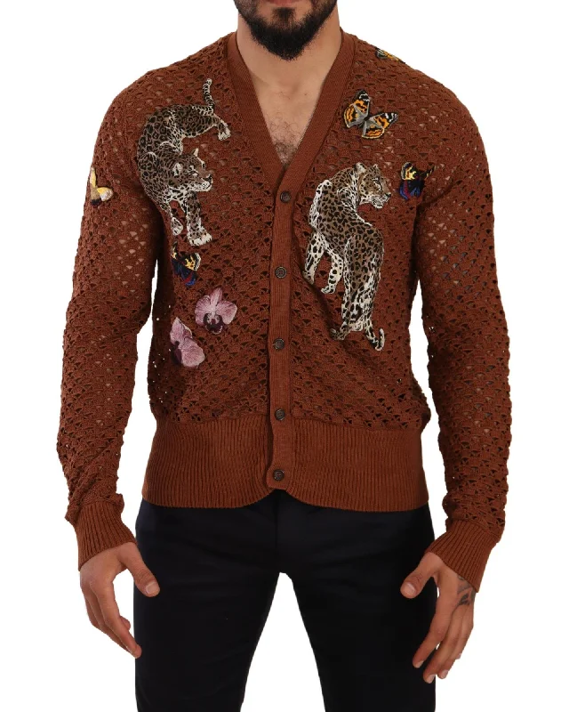 Trendy Wear Dolce & Gabbana  Men's Leopard & Butterfly Embroidered Cardigan
