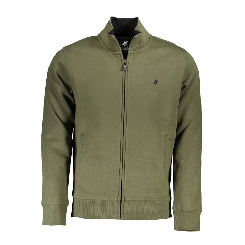 Unique Fashion U.S. Grand Polo Enviable Embroidered Green Zip Men's Sweater