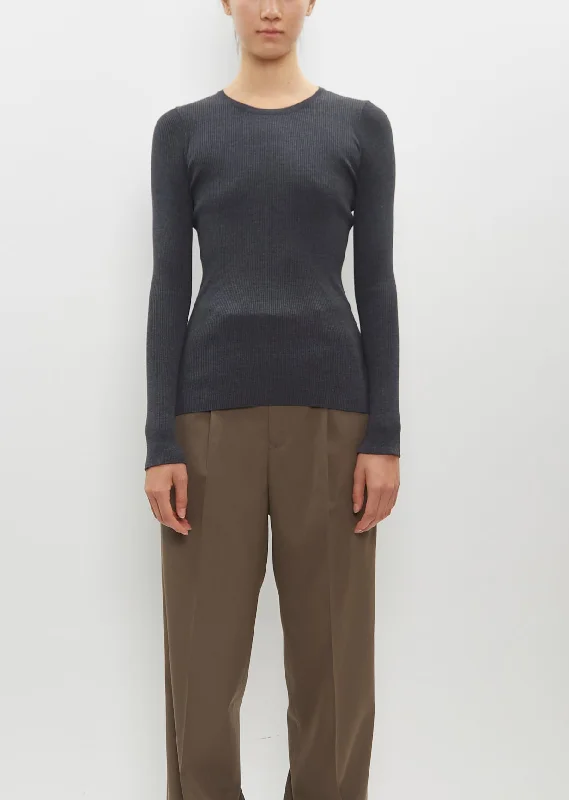 Cozy Footwear Wool High Gauge Rib Knit Pullover — Top Charcoal