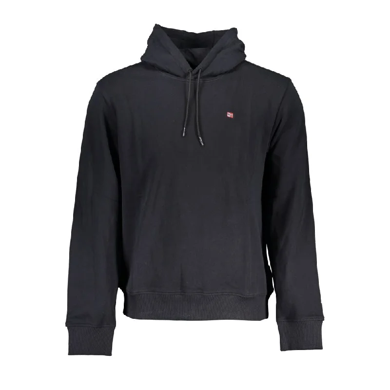 Noble Temperament Napapijri Sleek Black Cotton Hooded Men's Sweatshirt