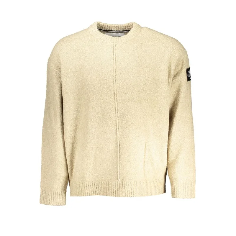 Denim Design Calvin Klein Chic Beige Crew Neck Sweater with Contrast Men's Details
