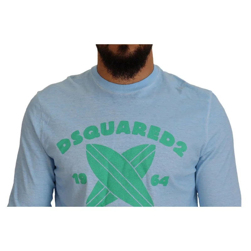 Modern Comfort Dsquared² Light Blue Printed Long Sleeves Men Men's Sweater (Pre-Owned)