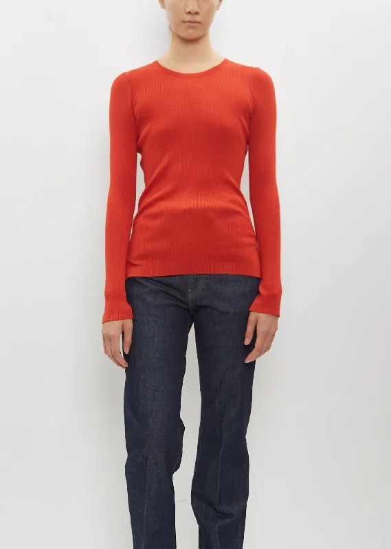 Effortless Looks Wool High Gauge Rib Knit Pullover — Red