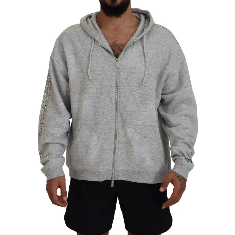 Fashionable And Fashionable Dsquared² Gray Hooded Printed Crystal Embellishment Men's Sweater (Pre-Owned)