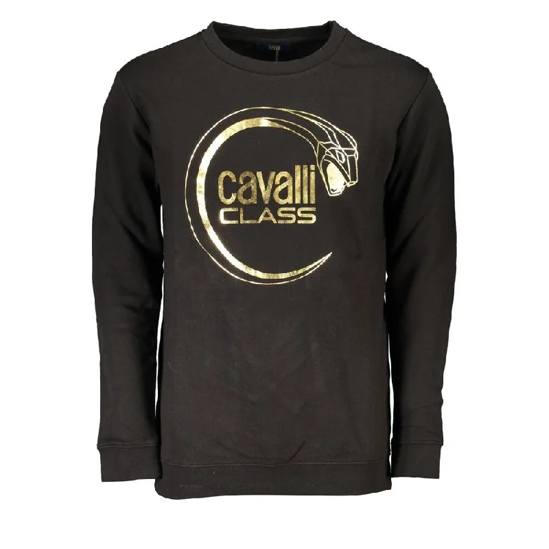 Embroidered Letters Cavalli Class Black Cotton Men's Sweater