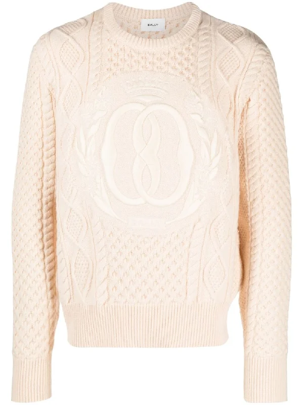 Breathable Style Intarsia-Knit Logo Wool Jumper