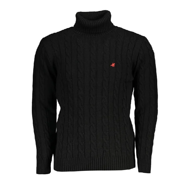 Elegant And Charming U.S. Grand Polo Elegant Black Turtleneck Twisted Men's Sweater