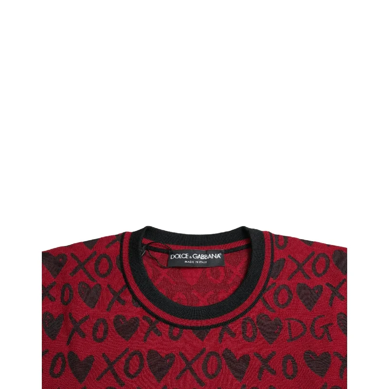 Sports And Leisure Dolce & Gabbana Red Black XOXO Crew Neck Pullover Men's Sweater