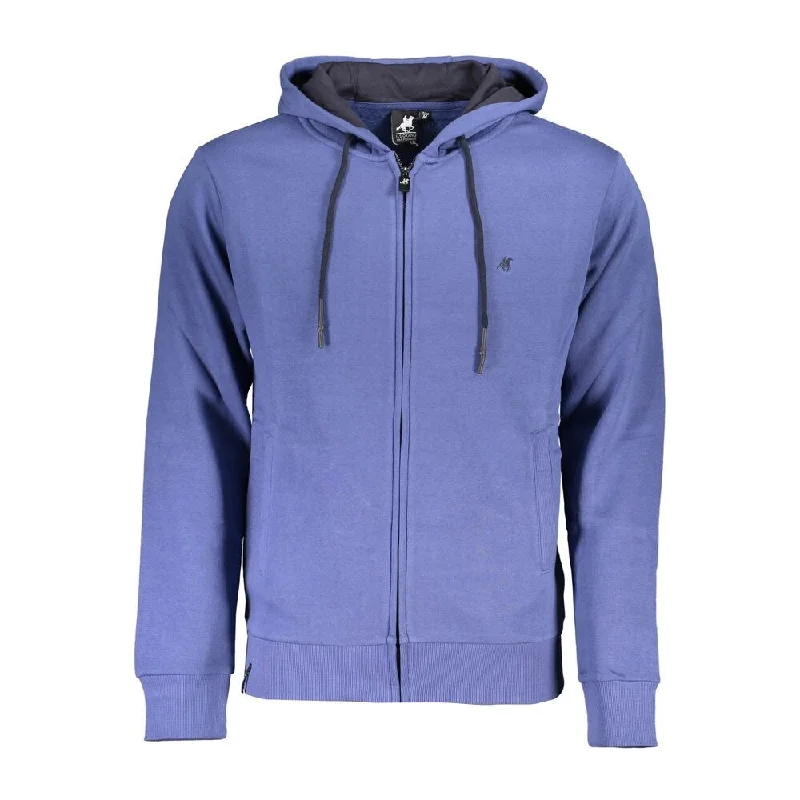 Free And Casual U.S. Grand Polo Chic Blue Hooded Sweatshirt with Embroidered Men's Logo