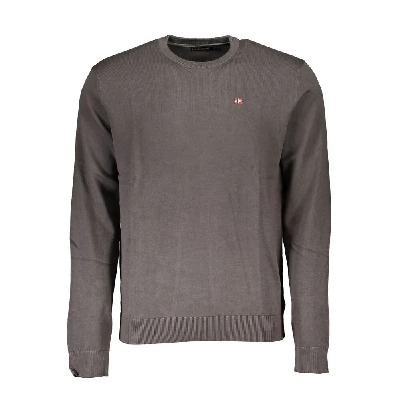 Simple Solid Color Napapijri Gray Cotton Men Men's Sweater