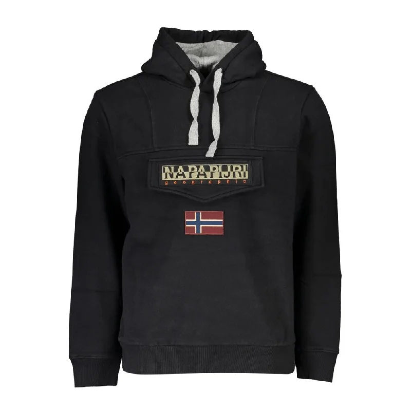 Single-shoulder Neck Design Napapijri Black Cotton Men Men's Sweater