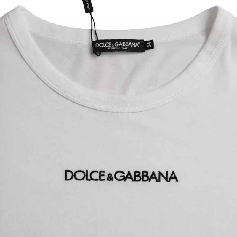 Fashionable And Versatile Dolce & Gabbana White Logo Cotton Crew Neck Pullover Men's Sweater
