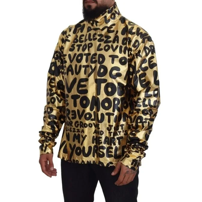 Preview New Products Dolce & Gabbana Gold Logo Print Turtleneck Pullover Men's Sweater (Pre-Owned) Preview New Products Dolce & Gabbana Gold Logo Print Turtleneck Pullover Men's Sweater (Pre-Owned)