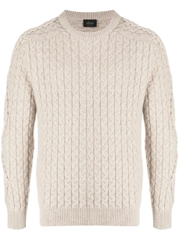 Ethnic Style Crew-Neck Cable-Knit Jumper