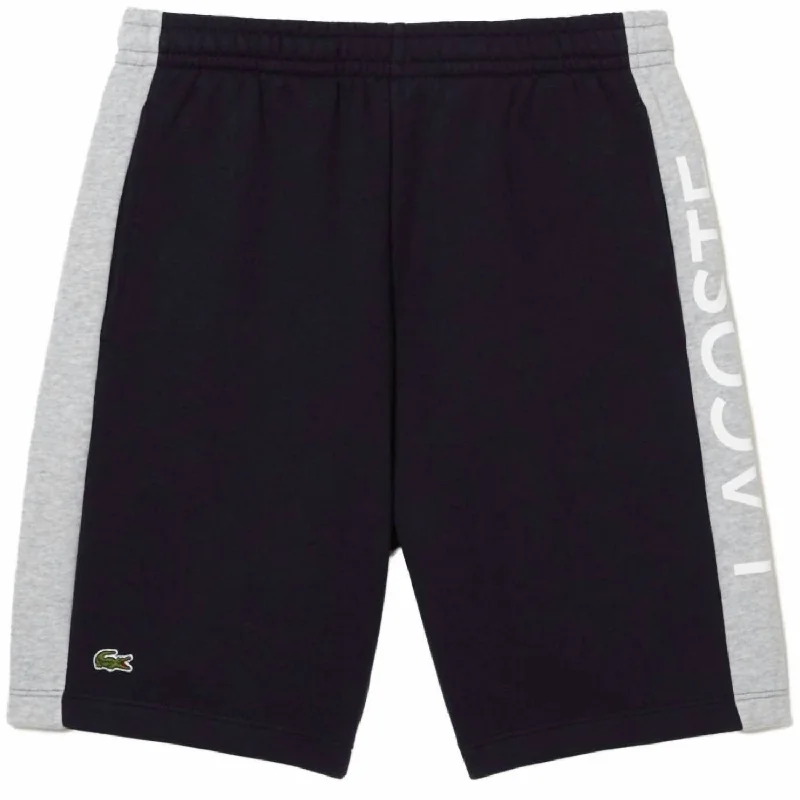 Exquisite Details Men's Brushed Fleece Side Logo Short In Navy Blue/grey Chine
