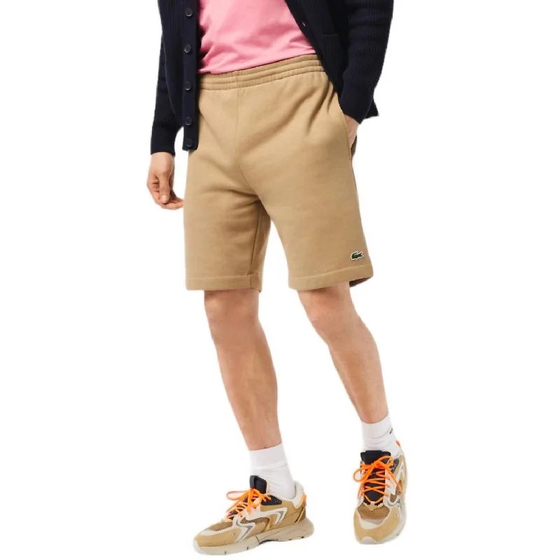 New Design Organic Brushed Cotton Fleece Shorts In Beige