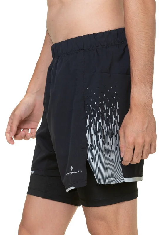 European And American Style Ronhill Tech Reflect Twin 2 In 1 Mens Running Shorts - Black