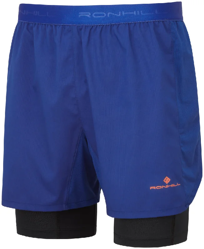 Comfortable And Casual Ronhill Tech Twin 2 In 1 Mens Running Shorts - Blue