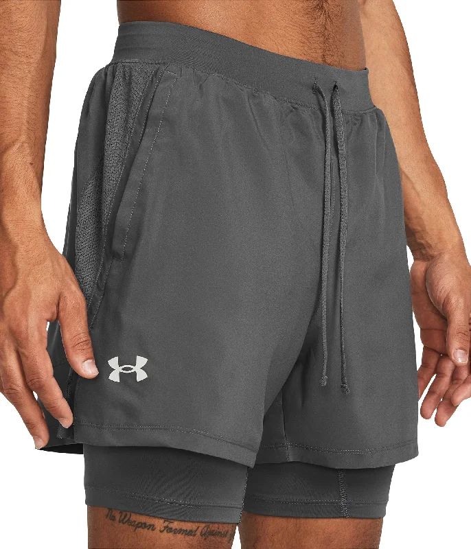 French Style Under Armour Launch 2 In 1 Mens Running Shorts - Grey