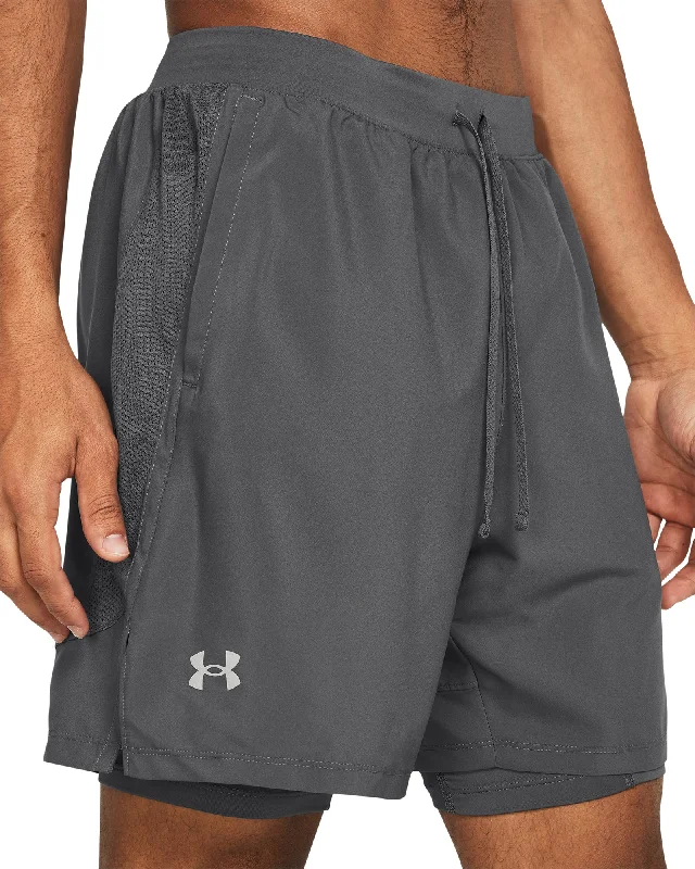 Celebrity Style Under Armour Launch 2 In 1 Mens Running Shorts - Grey